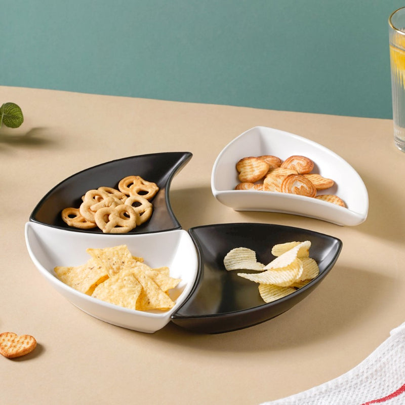 Snack Party Plate Set of 4 Black And White - Serving plate, snack plate, dessert plate | Plates for dining & home decor