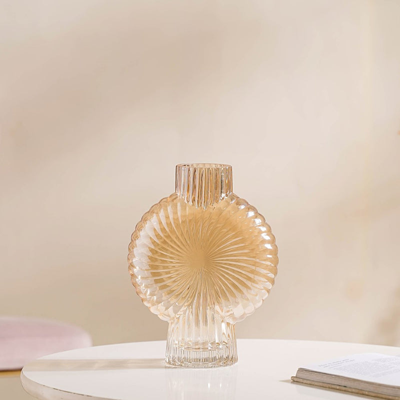 Spiral Textured Glass Vase Amber Small