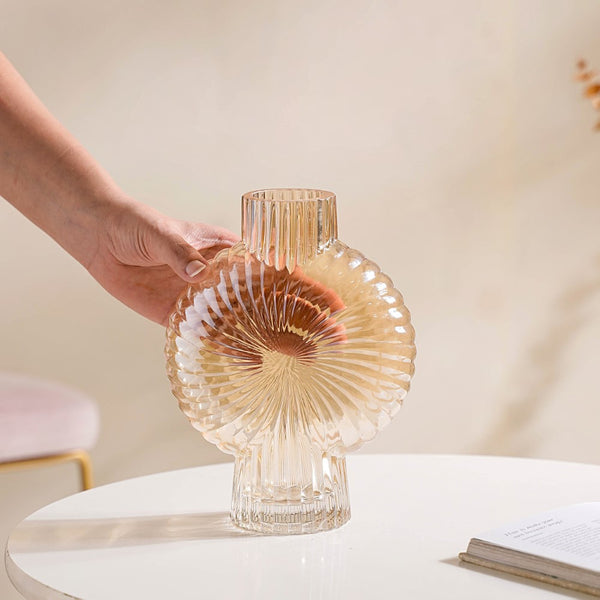 Spiral Textured Glass Vase Amber Small