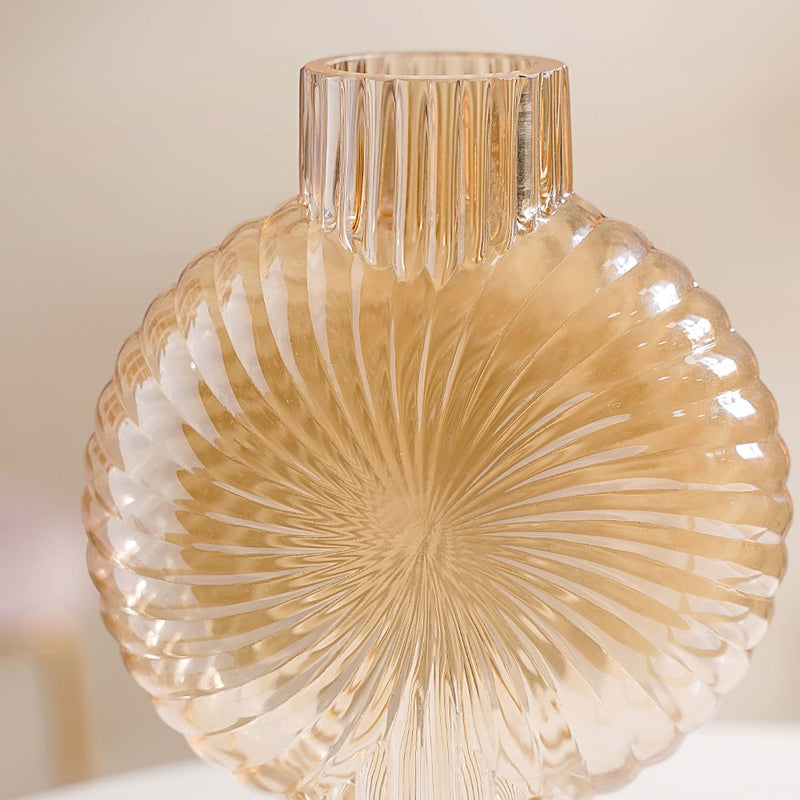 Spiral Textured Glass Vase Amber Small