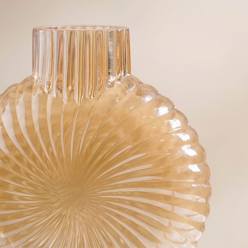 Spiral Textured Glass Vase Amber Small