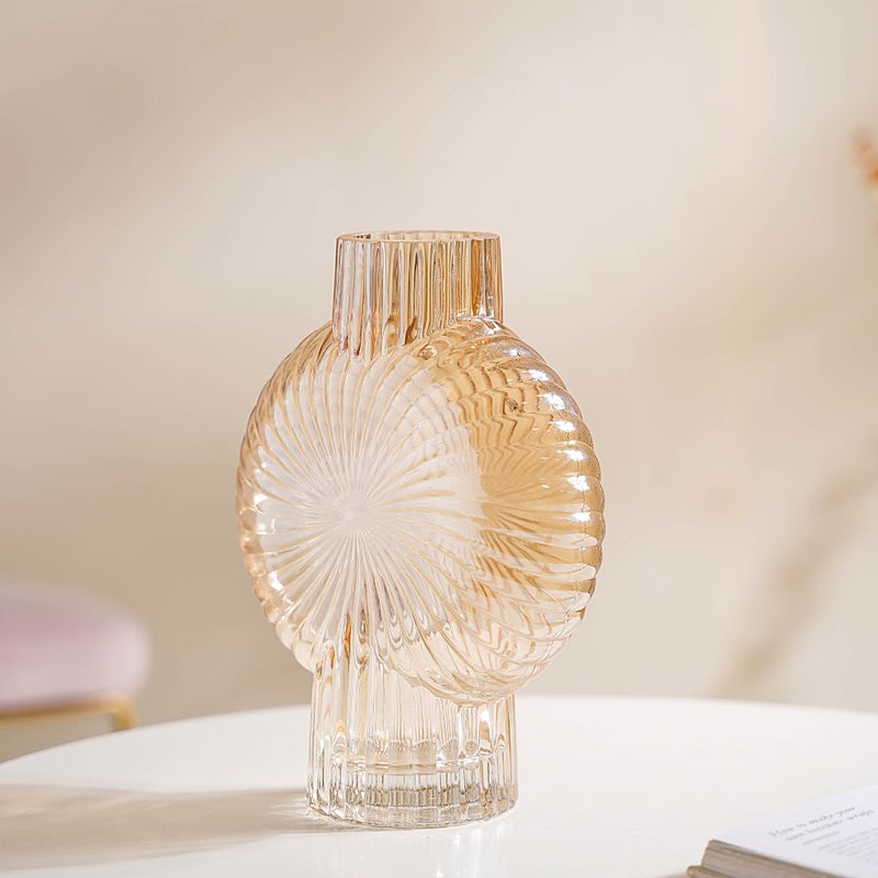 Spiral Textured Glass Vase Amber Small