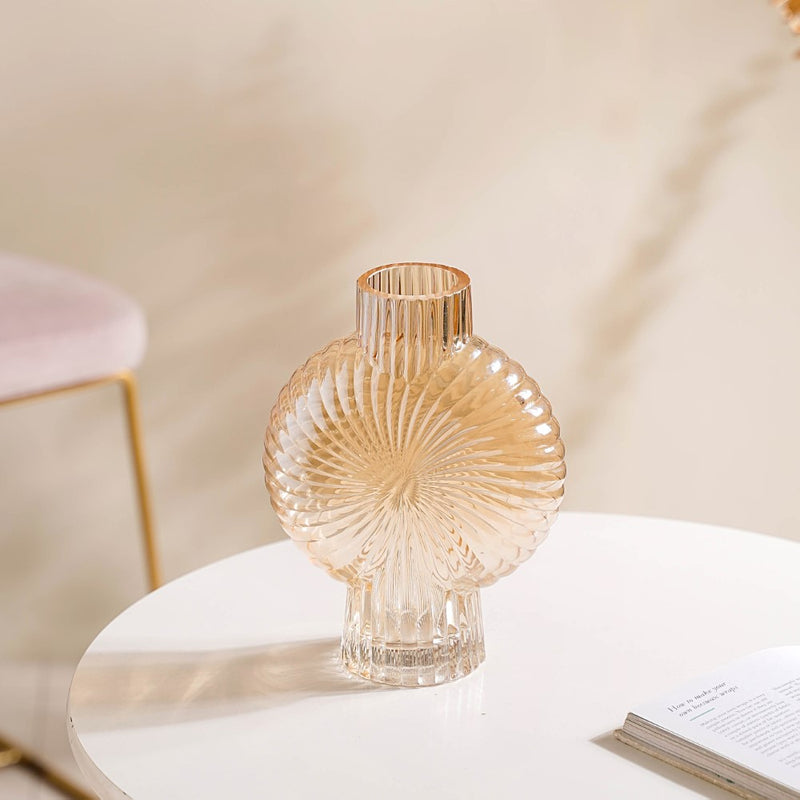 Spiral Textured Glass Vase Amber Small
