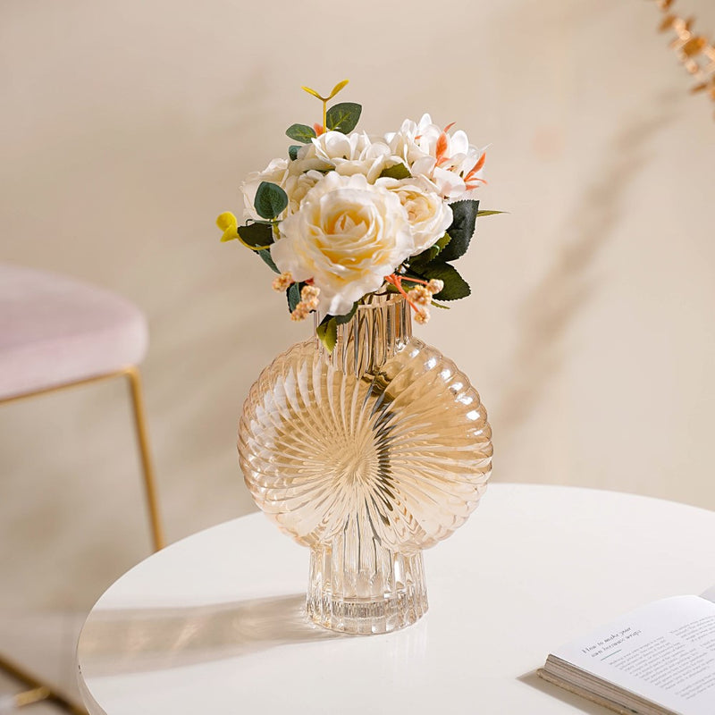 Spiral Textured Glass Vase Amber Small