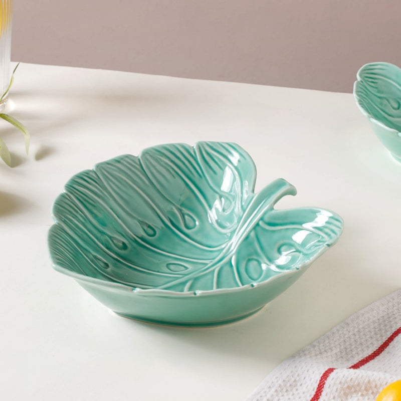 Ceramic Taro Leaf Serving Bowl Dark Green 700 ml - Bowl, ceramic bowl, serving bowls, noodle bowl, salad bowls, bowl for snacks, large serving bowl | Bowls for dining table & home decor