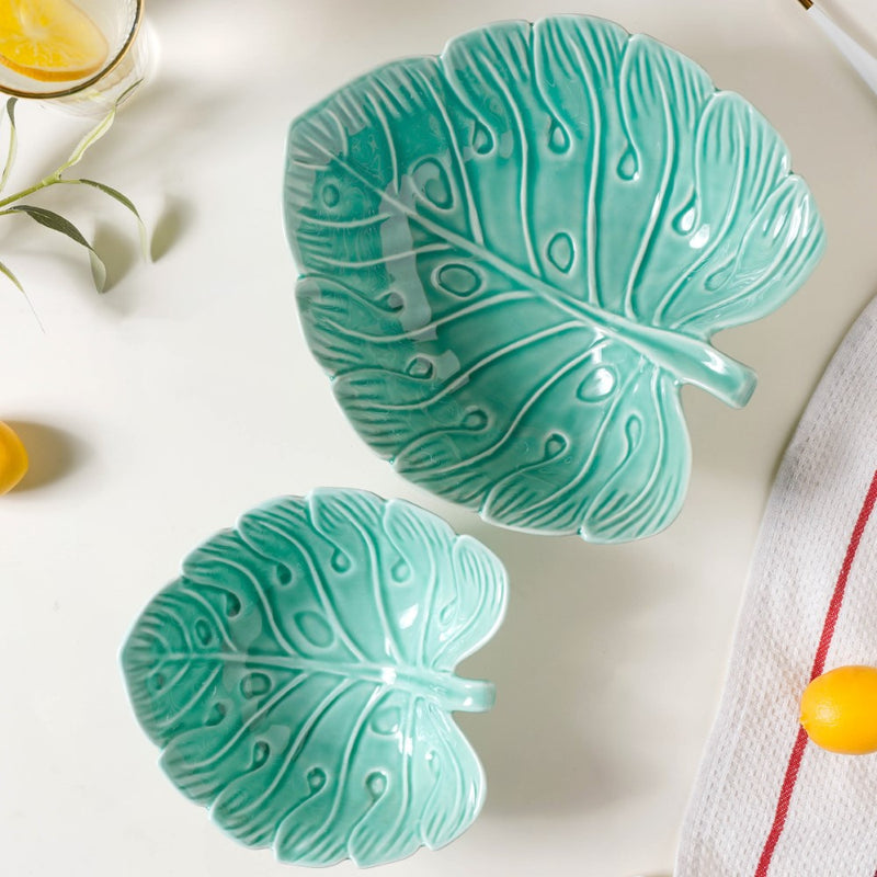 Ceramic Taro Leaf Serving Bowl Dark Green 700 ml - Bowl, ceramic bowl, serving bowls, noodle bowl, salad bowls, bowl for snacks, large serving bowl | Bowls for dining table & home decor