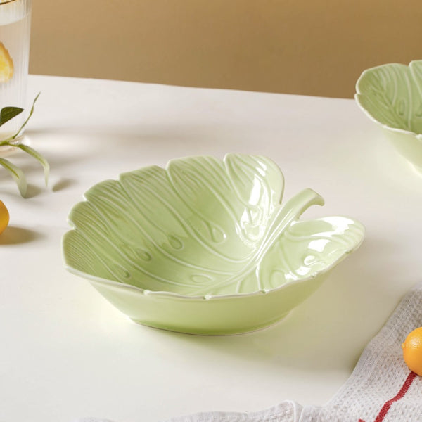 Ceramic Taro Leaf Serving Bowl Light Green 700 ml