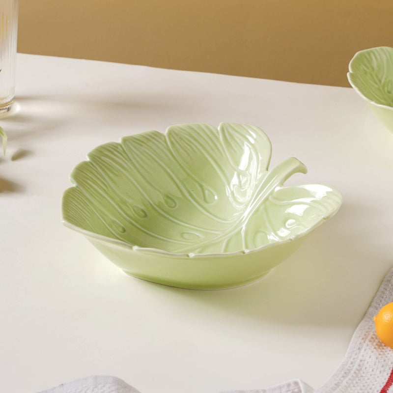 Ceramic Taro Leaf Serving Bowl Light Green 700 ml - Bowl, ceramic bowl, serving bowls, noodle bowl, salad bowls, bowl for snacks, large serving bowl | Bowls for dining table & home decor