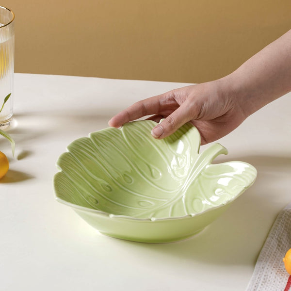 Ceramic Taro Leaf Serving Bowl Light Green 700 ml