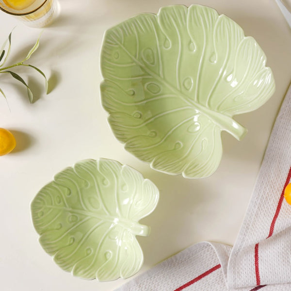 Ceramic Taro Leaf Serving Bowl Light Green 700 ml