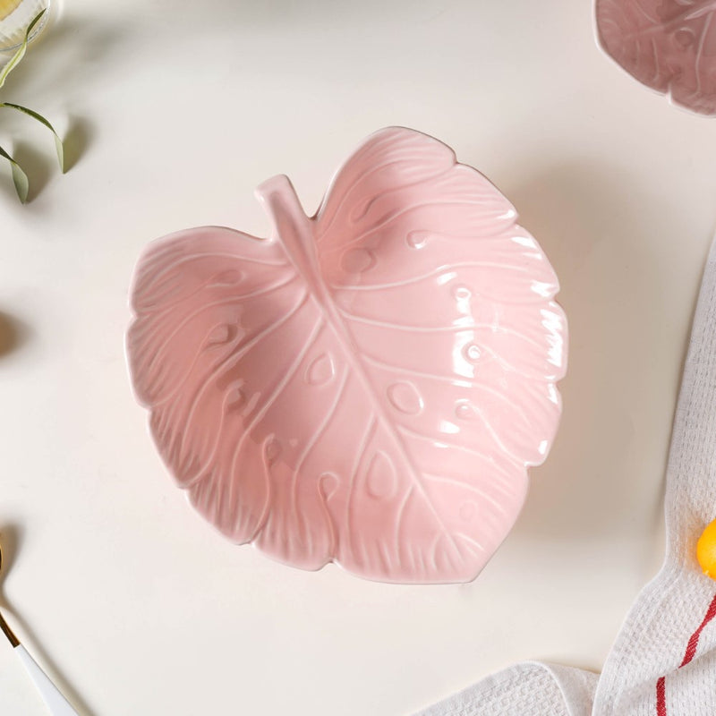 Ceramic Taro Leaf Serving Bowl Pink 700 ml - Bowl, ceramic bowl, serving bowls, noodle bowl, salad bowls, bowl for snacks, large serving bowl | Bowls for dining table & home decor