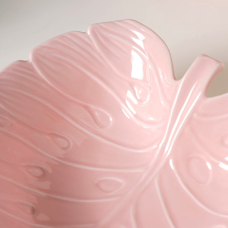 Ceramic Taro Leaf Serving Bowl Pink 700 ml - Bowl, ceramic bowl, serving bowls, noodle bowl, salad bowls, bowl for snacks, large serving bowl | Bowls for dining table & home decor