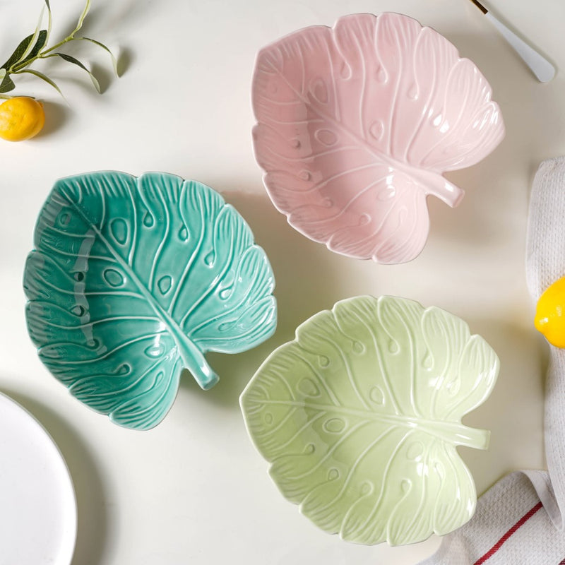 Ceramic Taro Leaf Serving Bowl Pink 700 ml - Bowl, ceramic bowl, serving bowls, noodle bowl, salad bowls, bowl for snacks, large serving bowl | Bowls for dining table & home decor