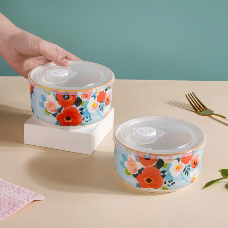 Yuri Ceramic Lunch Box Blue 550 ml Set Of 2