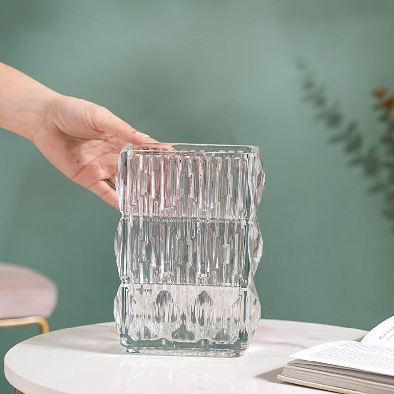 Cut Glass Crystal Decorative Vase- Crystal Glass Vase, Decorative Glass Vase, Elegant Crystal Vase, Glass Decorative Vase