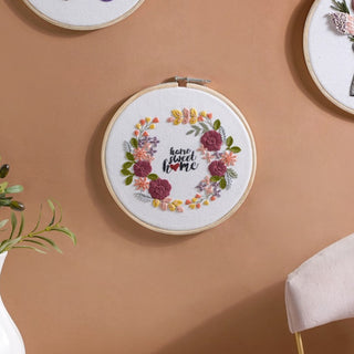 Home Sweet Home Floral Hand Embroidered Hoop Wall Decor 10 Inch