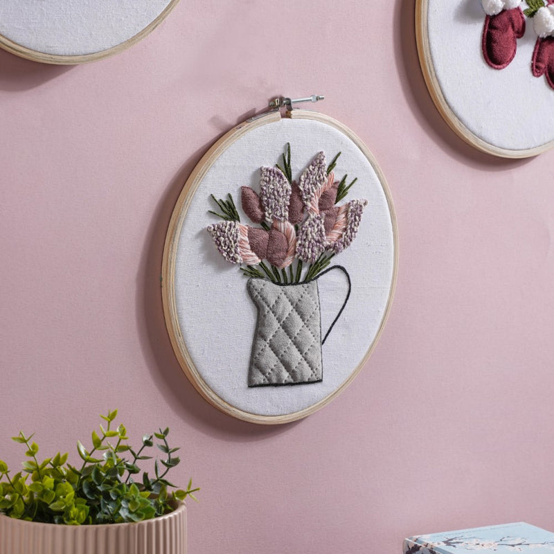 Flower Vase Hand Embroidered Hoop Wall Hanging 10 Inch - Embroidered hoop canvas art wall hanging for wall decoration, wall design | Home decoration items and ideas