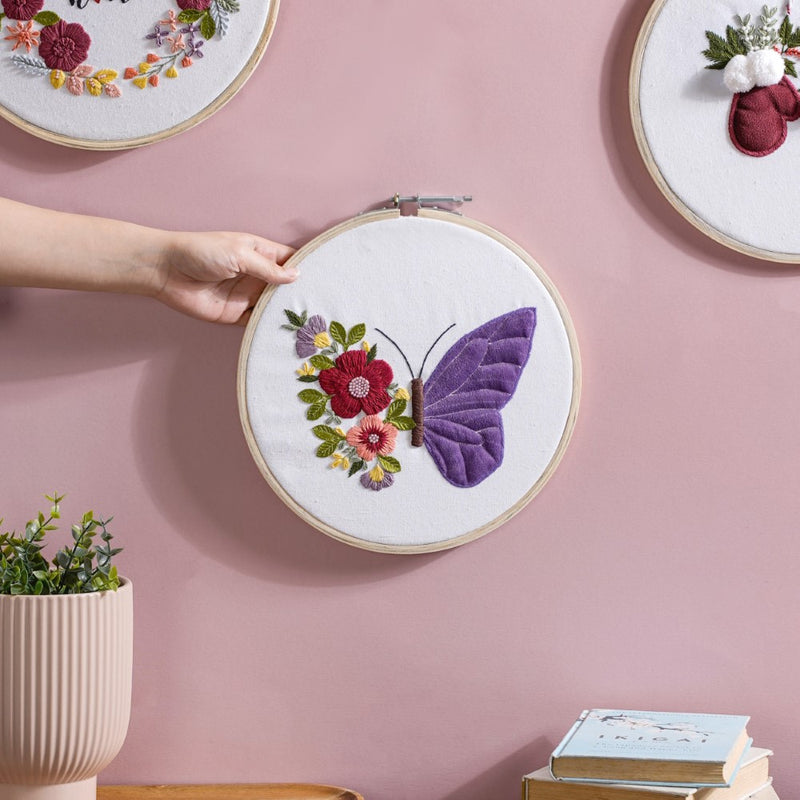 Butterfly Floral Hand Embroidered Hoop Wall Hanging 10 Inch - Embroidered hoop canvas art wall hanging for wall decoration, wall design | Home decoration items and ideas