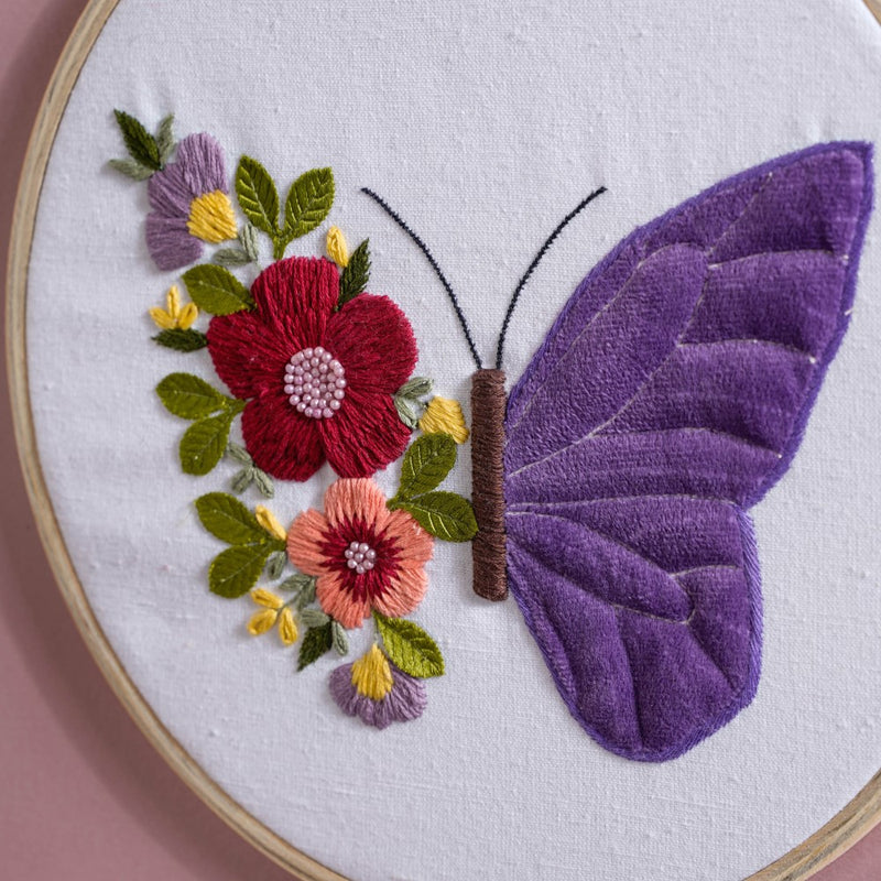 Butterfly Floral Hand Embroidered Hoop Wall Hanging 10 Inch - Embroidered hoop canvas art wall hanging for wall decoration, wall design | Home decoration items and ideas