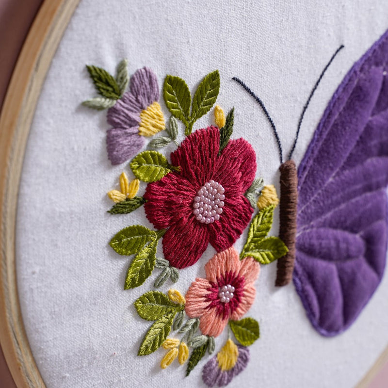 Butterfly Floral Hand Embroidered Hoop Wall Hanging 10 Inch - Embroidered hoop canvas art wall hanging for wall decoration, wall design | Home decoration items and ideas