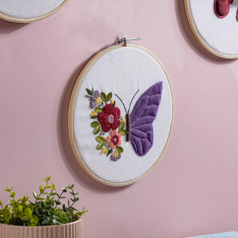 Butterfly Floral Hand Embroidered Hoop Wall Hanging 10 Inch - Embroidered hoop canvas art wall hanging for wall decoration, wall design | Home decoration items and ideas