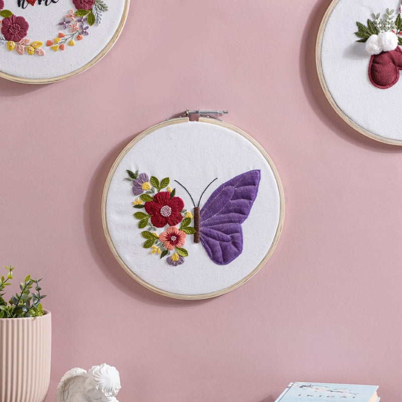 Butterfly Floral Hand Embroidered Hoop Wall Hanging 10 Inch - Embroidered hoop canvas art wall hanging for wall decoration, wall design | Home decoration items and ideas