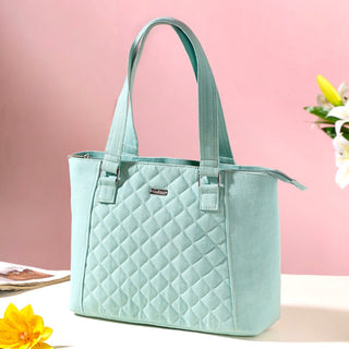 Mint Canvas Quilted Tote Bag
