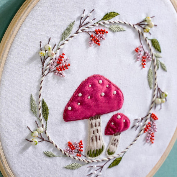 Red Mushrooms Hand Embroidered Hoop Wall Decor 10 Inch - Embroidered hoop wall hanging for wall decoration, wall design | Home decoration items and ideas