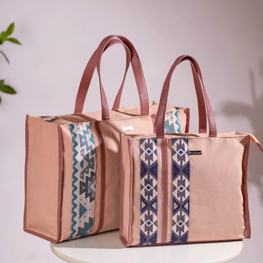 Boho Shopper Bag Pink Set Of 2