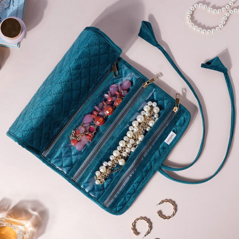 Foldable Jewellery Organiser Roll Green 10x20 inch