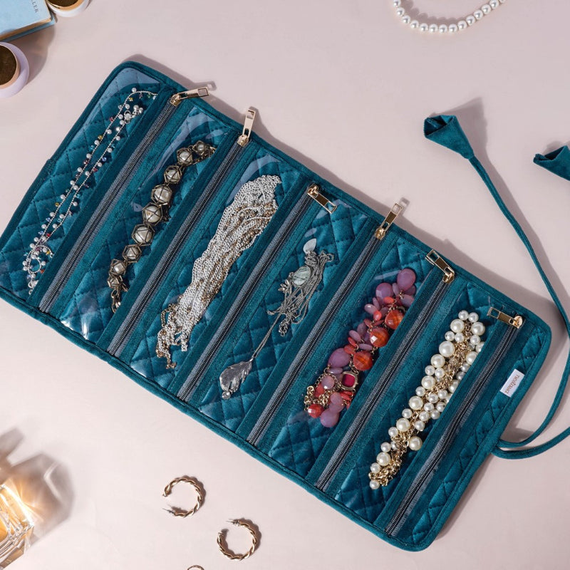 Foldable Jewellery Organiser Roll Green 10x20 inch