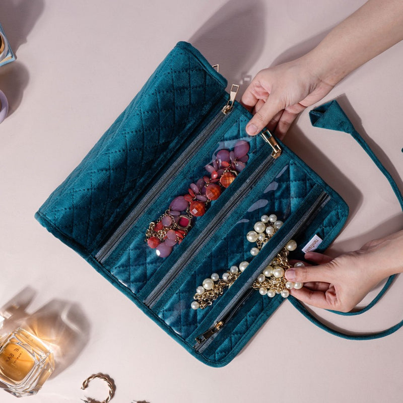 Foldable Jewellery Organiser Roll Green 10x20 inch