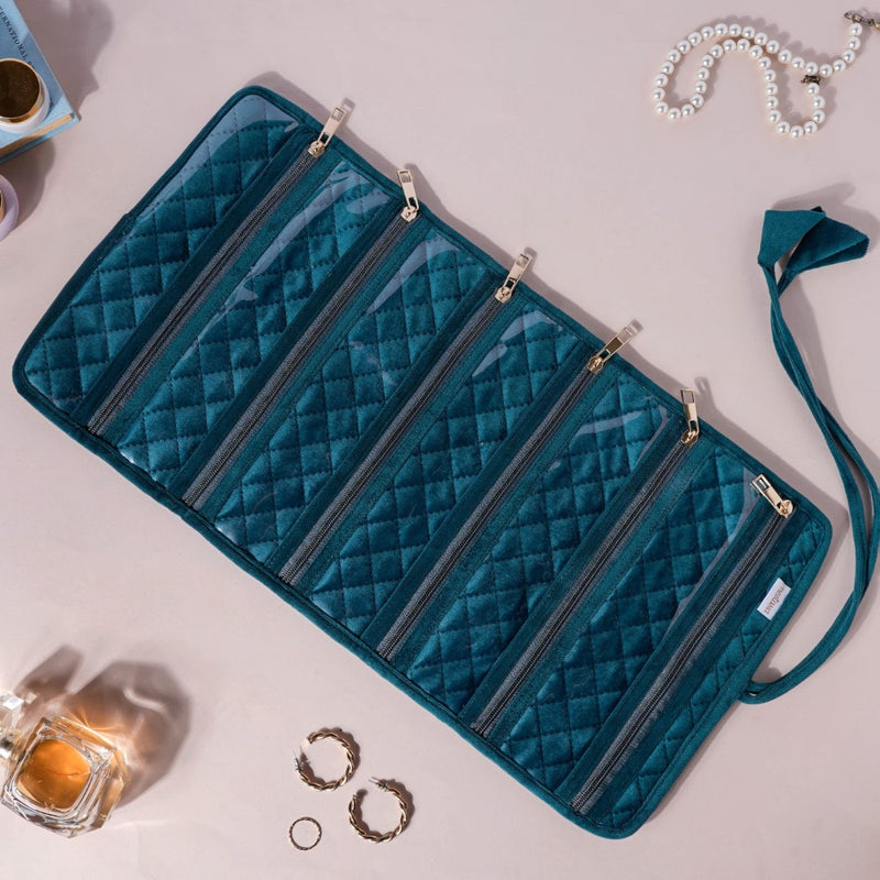 Foldable Jewellery Organiser Roll Green 10x20 inch