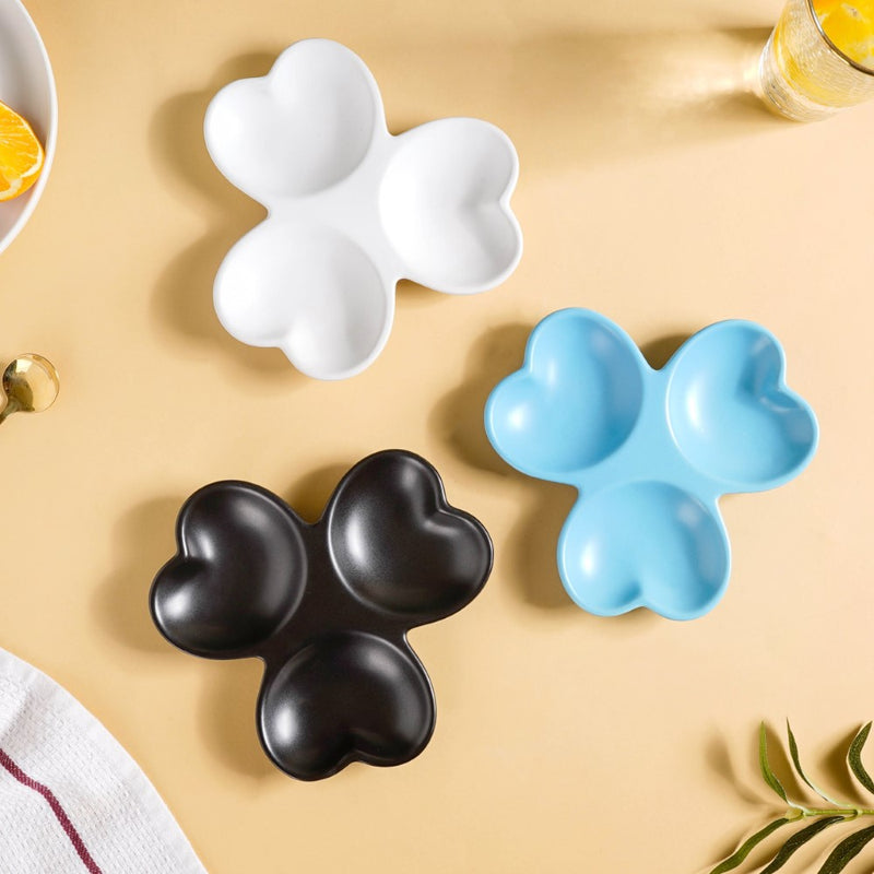 Floral Section Dip Plate Black - Serving plate, snack plate, plate with compartment | Plates for dining table & home decor