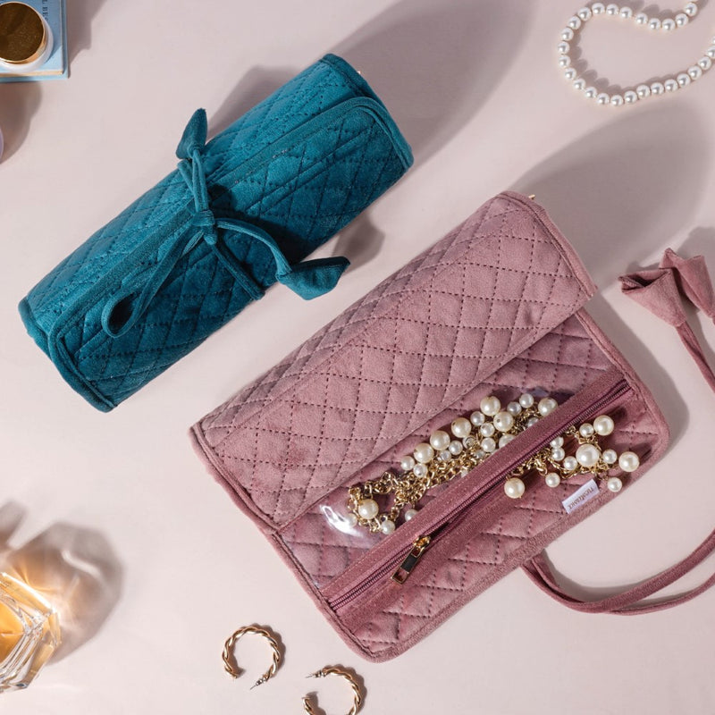 Foldable Jewelry Organiser Roll Green 10x20 inch