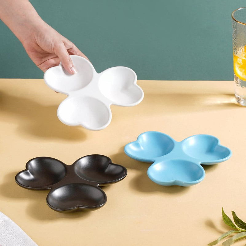 Floral Section Dip Plate White - Serving plate, snack plate, plate with compartment | Plates for dining table & home decor