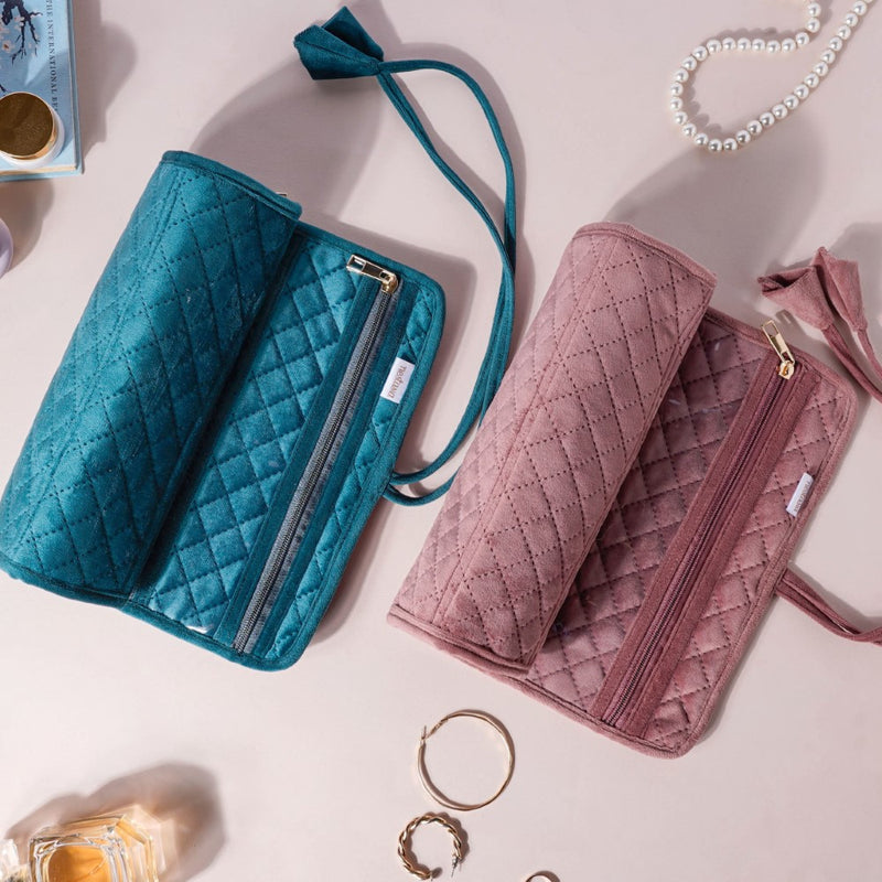 Foldable Jewelry Organiser Roll Green 10x20 inch