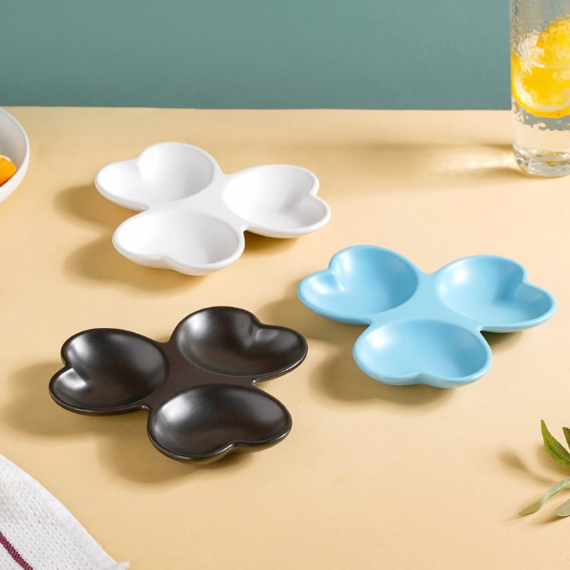 Floral Section Dip Plate Black - Serving plate, snack plate, plate with compartment | Plates for dining table & home decor