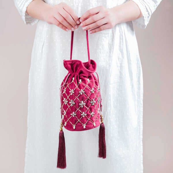 Phulvari Velvet Potli Bag Maroon