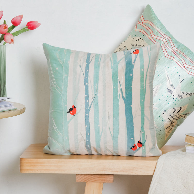 Birds On Tree Velvet Cushion Cover 16 inch