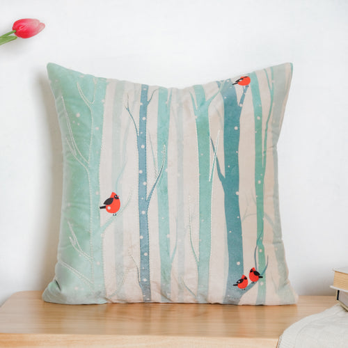 Birds On Tree Velvet Cushion Cover 16 inch