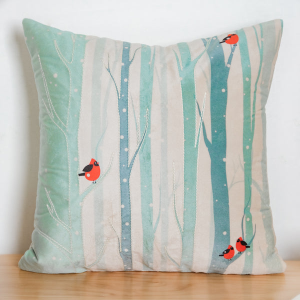 Birds On Tree Velvet Cushion Cover 16 inch