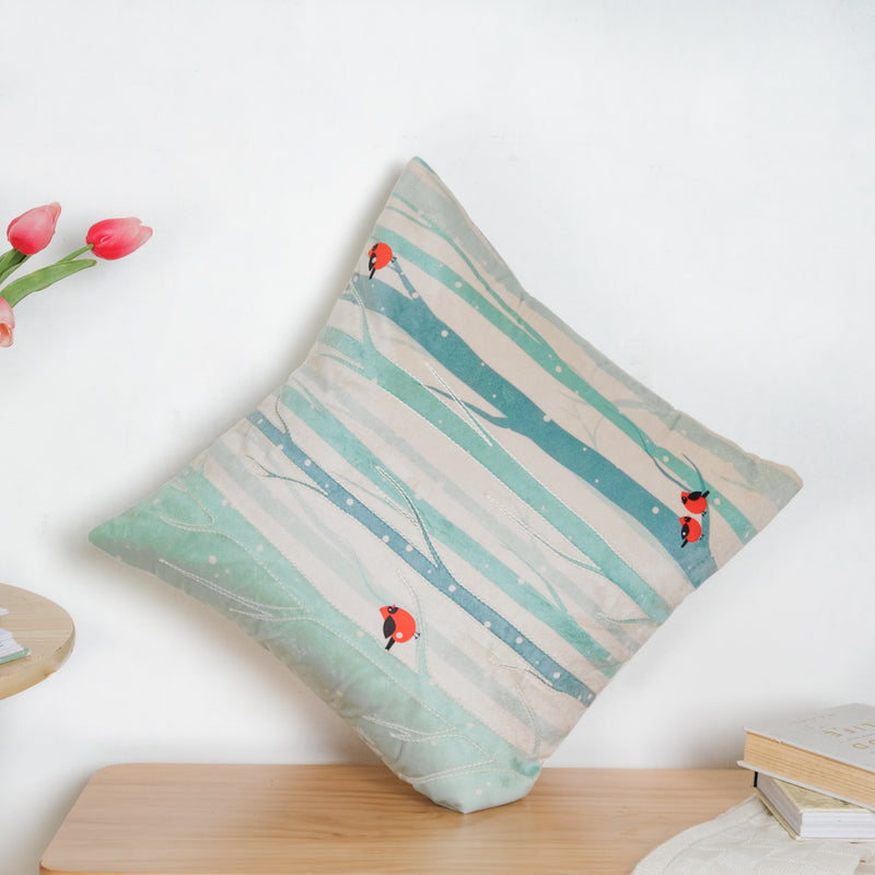 Birds On Tree Velvet Cushion Cover 16 inch