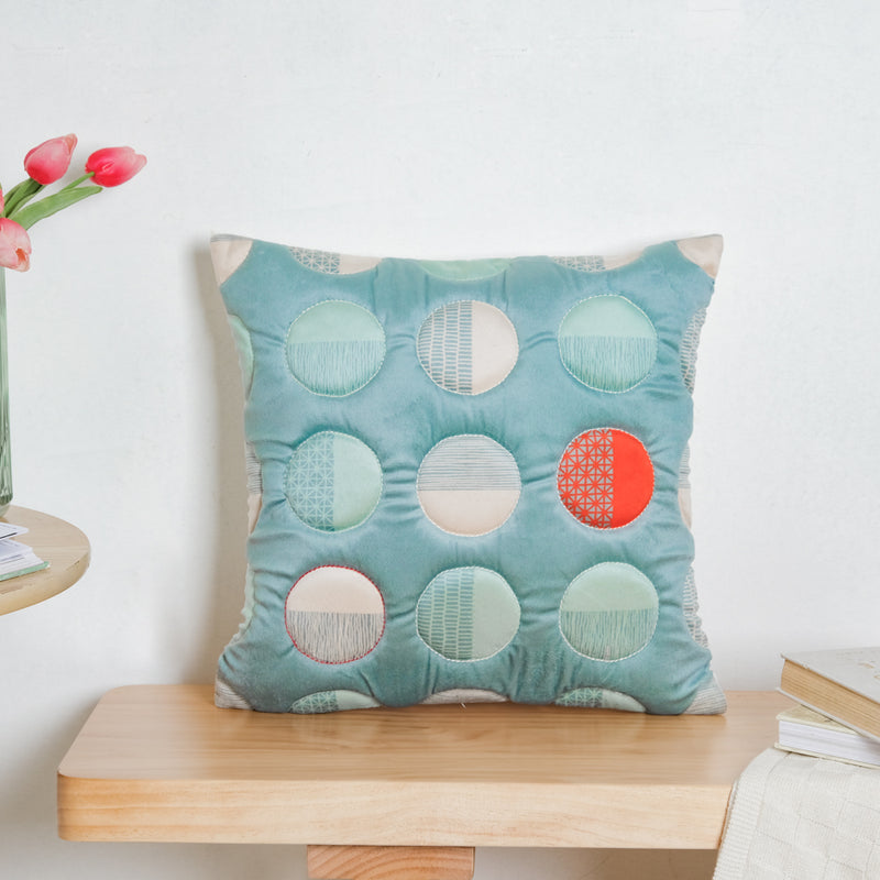 Circle Quilted Velvet Cushion Cover 16 inch