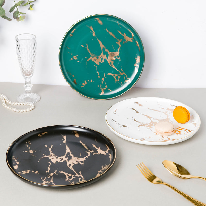 Sleek Marble Dinner Plate Black 10 Inch - Serving plate, rice plate, ceramic dinner plates| Plates for dining table & home decor