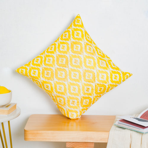 Ikat Print Yellow Cushion Cover 16 inch