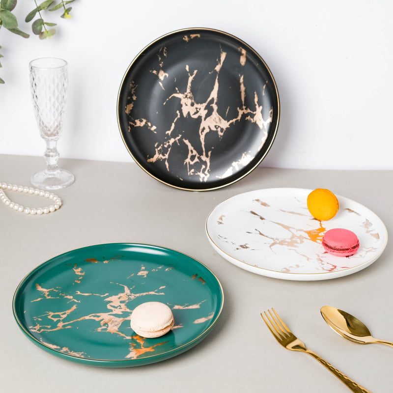 Sleek Marble Dinner Plate Black 10 Inch - Serving plate, rice plate, ceramic dinner plates| Plates for dining table & home decor