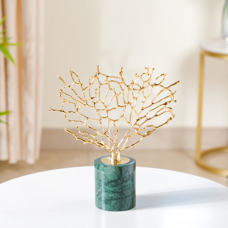 Gold & Marble Tree Decor Showpiece Small - Gold & Marble Showpiece, Small Gold Tree Decor, Marble and Gold Tree Ornament, Decorative Tree Sculpture