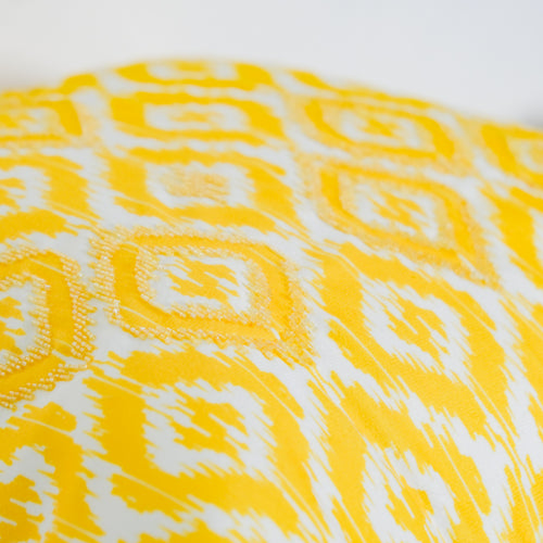 Ikat Print Yellow Cushion Cover 16 inch