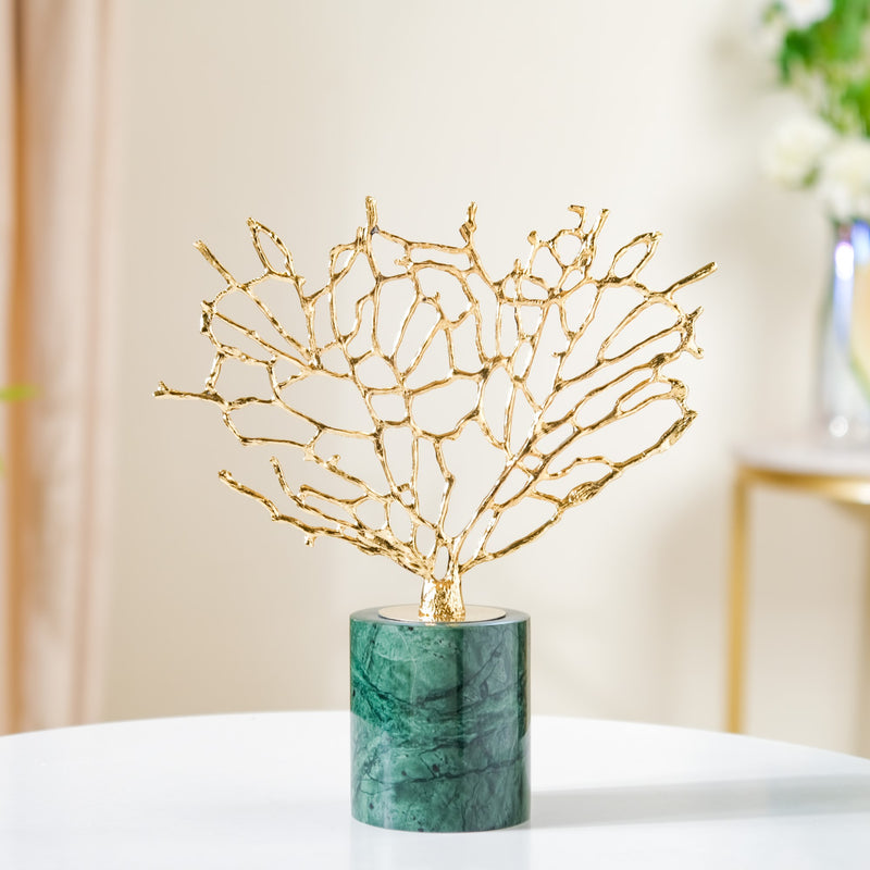 Gold & Marble Tree Decor Showpiece Small - Gold & Marble Showpiece, Small Gold Tree Decor, Marble and Gold Tree Ornament, Decorative Tree Sculpture